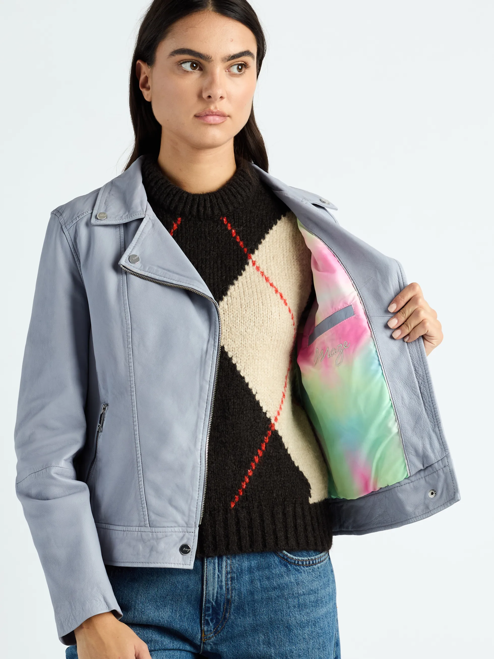 Leder Bikerjacke 42023069