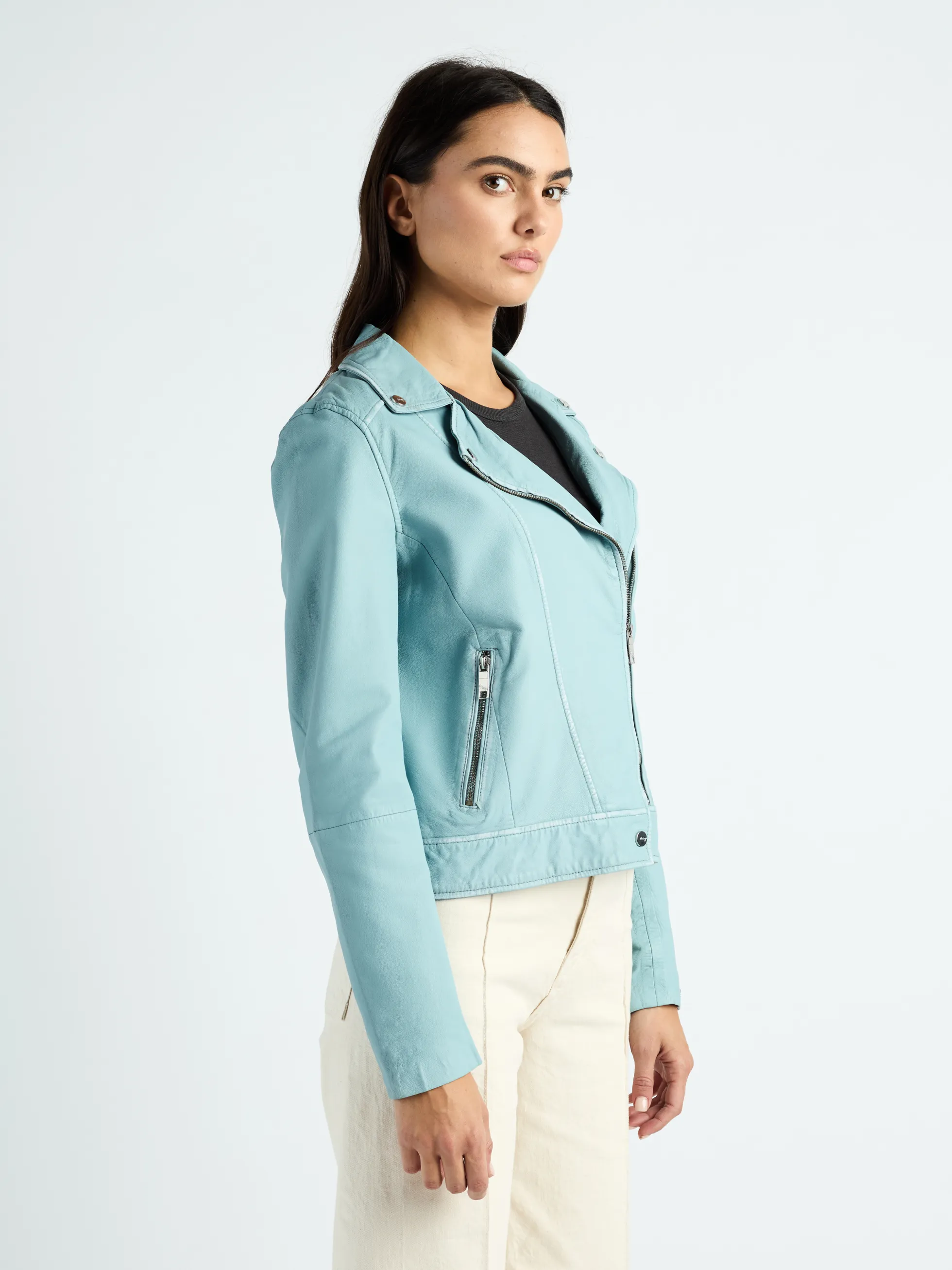 Leder Bikerjacke 42023069